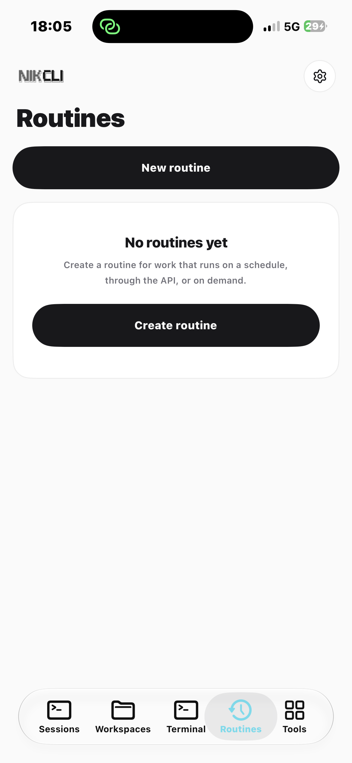 Routines tab empty state