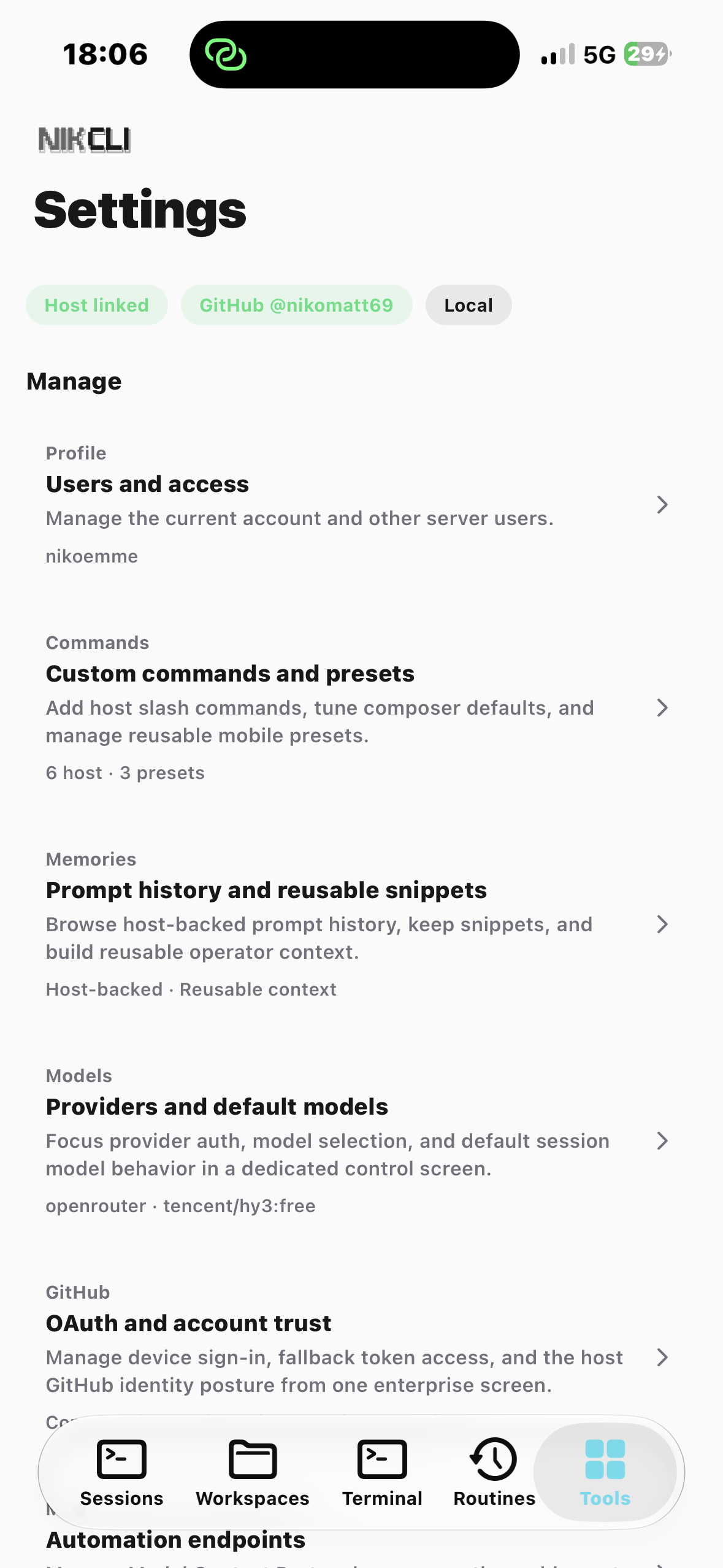 Settings control plane