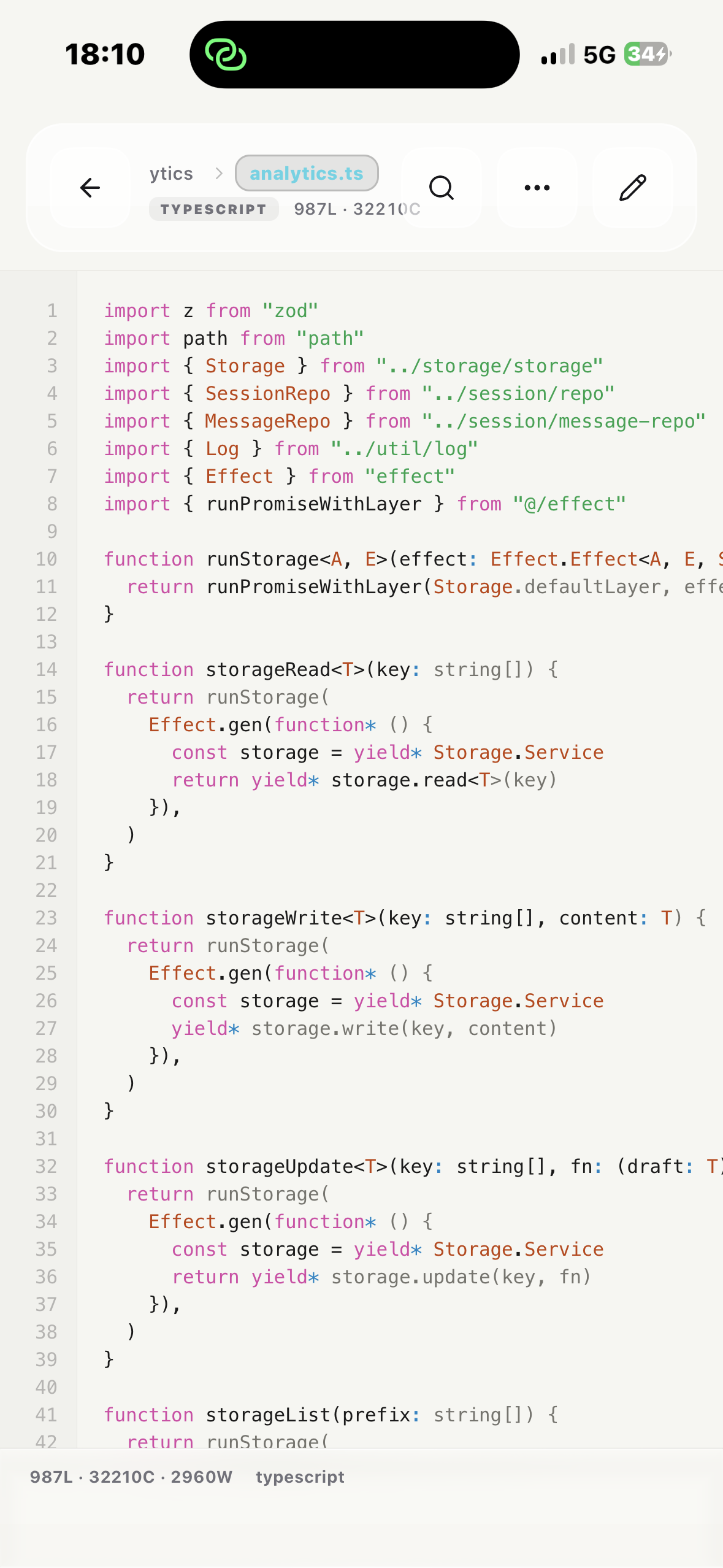 In-app code editor with syntax highlighting